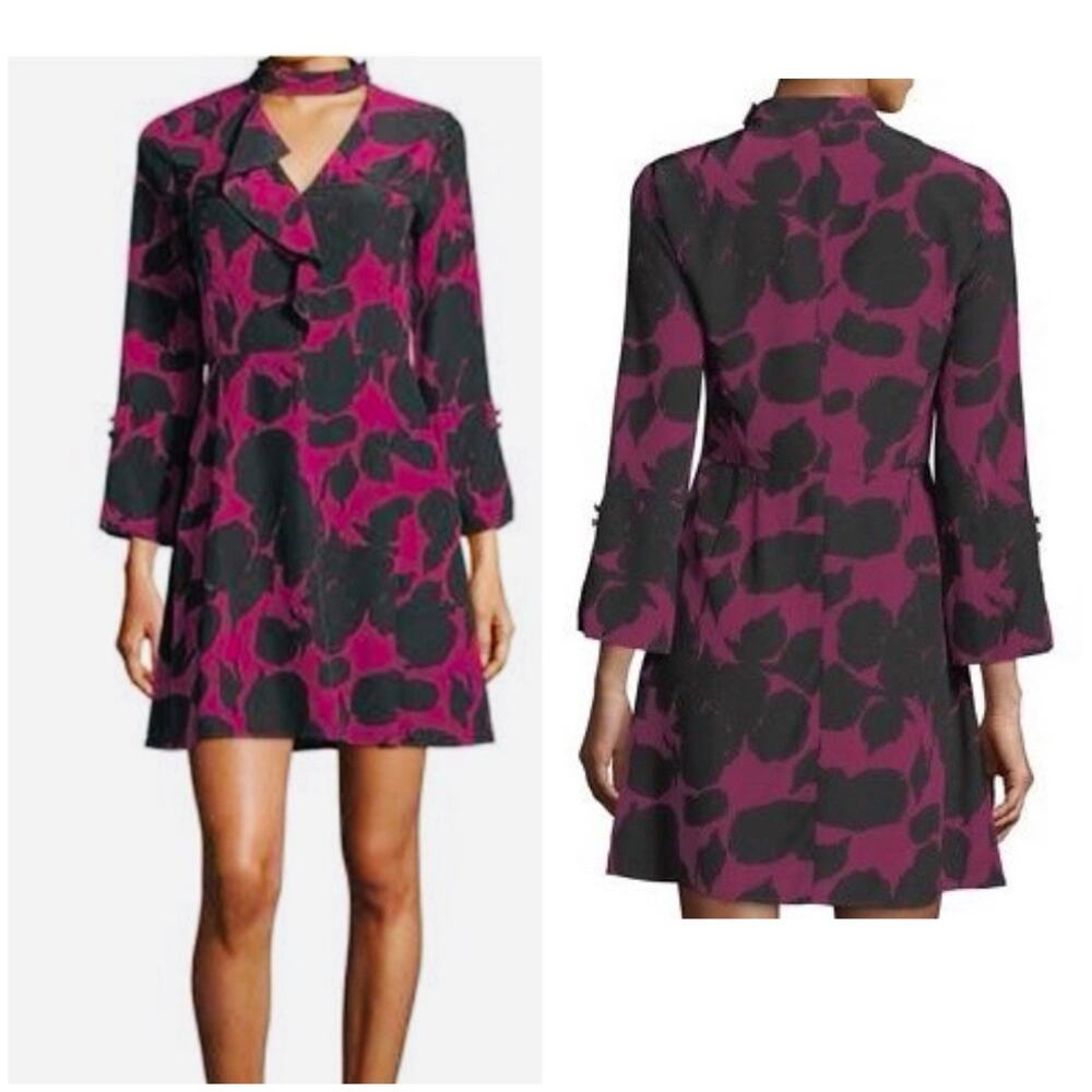 Derek Lam 10 Crosby Silk Dress 12 Floral Boho Romantic Choker Neck Mini